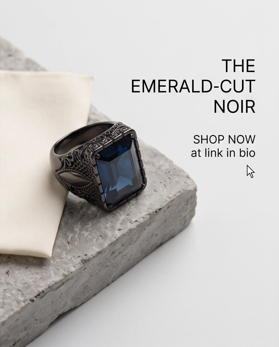 Deep Sapphire Emerald-Cut Gemstone Architectural Filigree Silver Ring