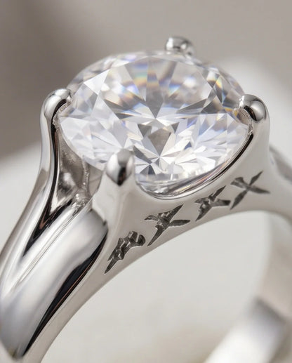 Sterling Silver Integrated Cathedral Round-Cut Moissanite Ring
