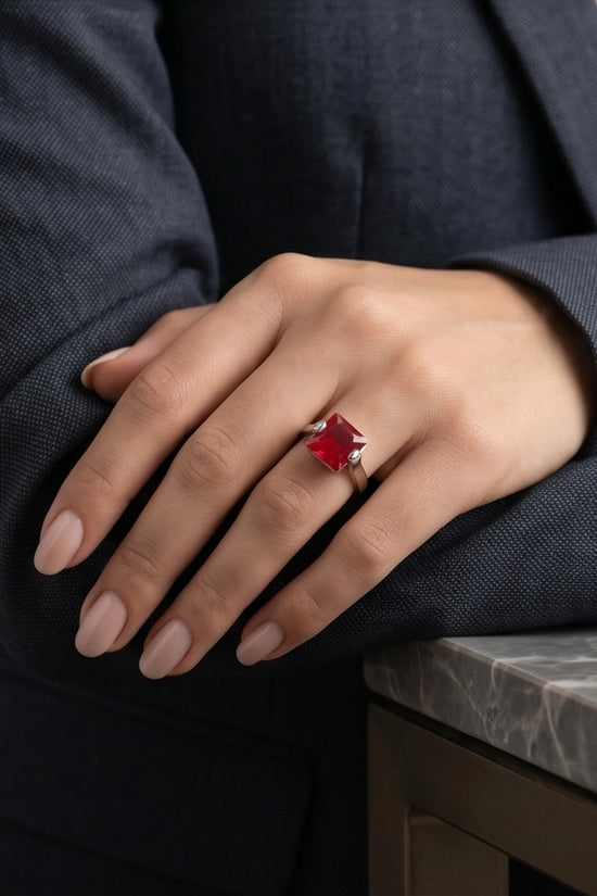 Sterling Silver Princess-Cut Red Ruby Solitaire Ring