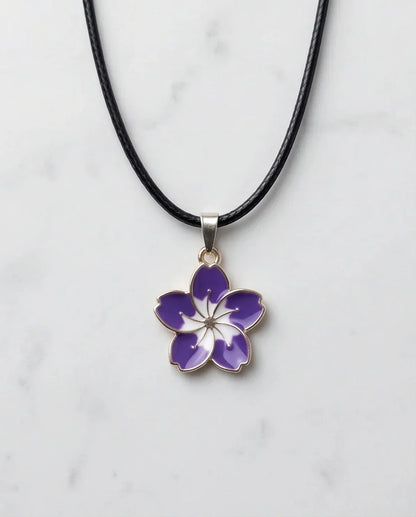 Elegant Purple and White Floral Enamel Pendant Necklace