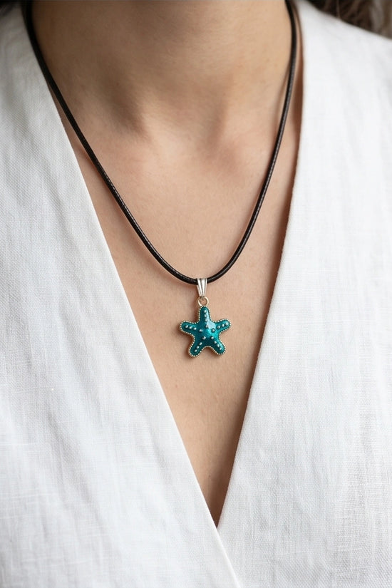 Teal Coastal Starfish Pendant