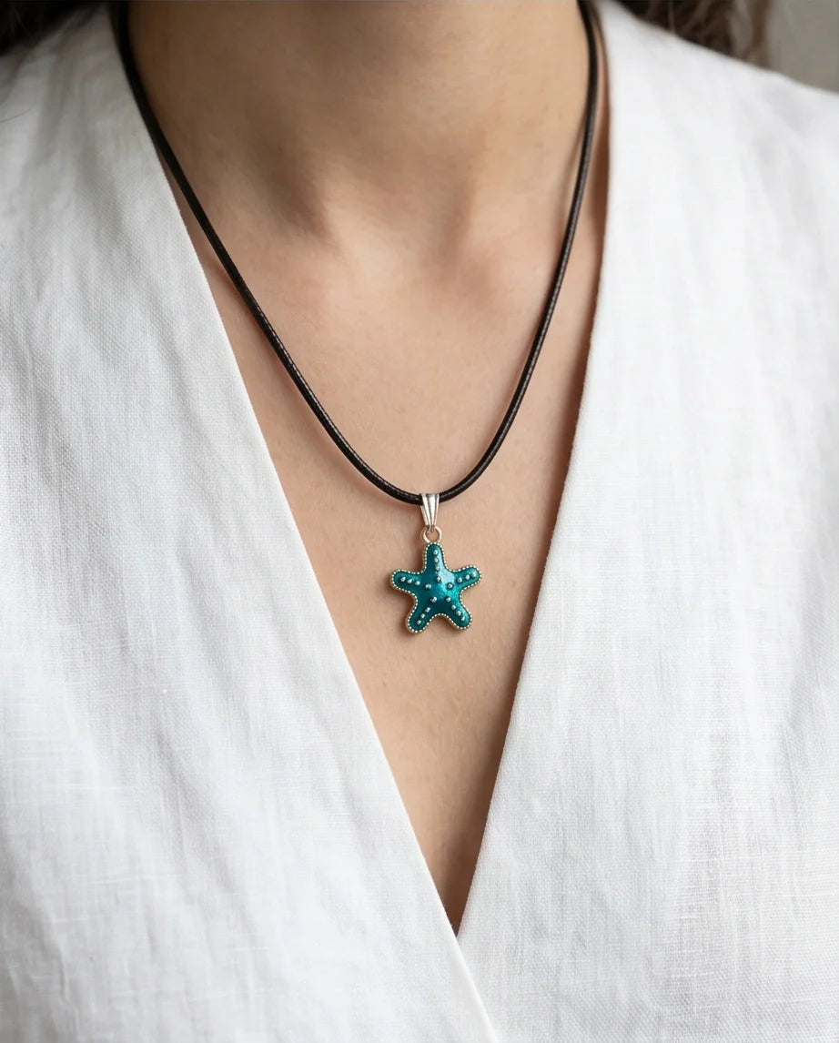 Teal Coastal Starfish Pendant