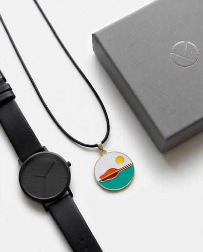 Minimalist Landscape Medallion Cord Necklace