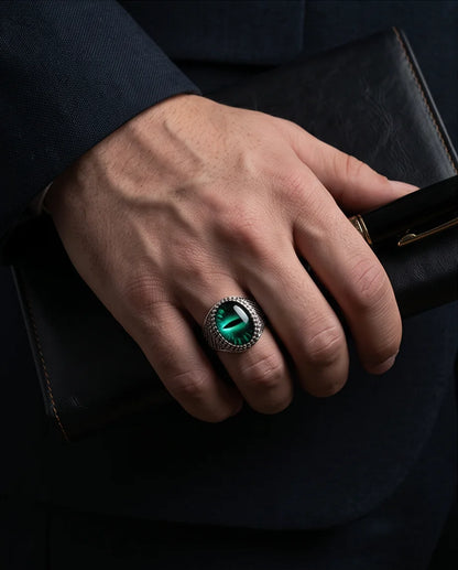 Obsidian Scale Slit-Pupil Silver Ring