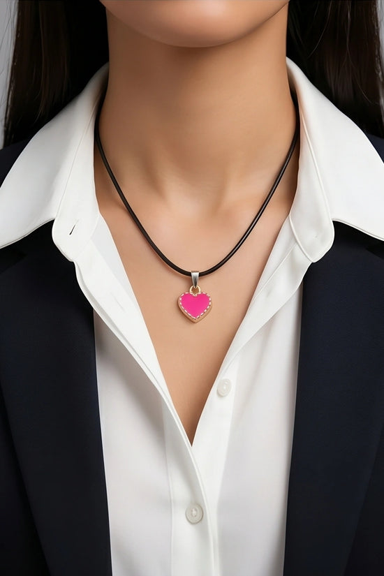 Gold and Pink Beaded Heart Necklace