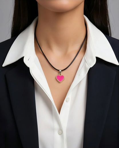 Gold and Pink Beaded Heart Necklace