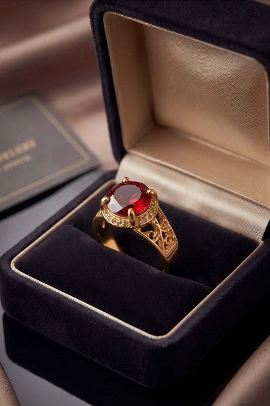 Golden Crimson Halo Filigree Ring