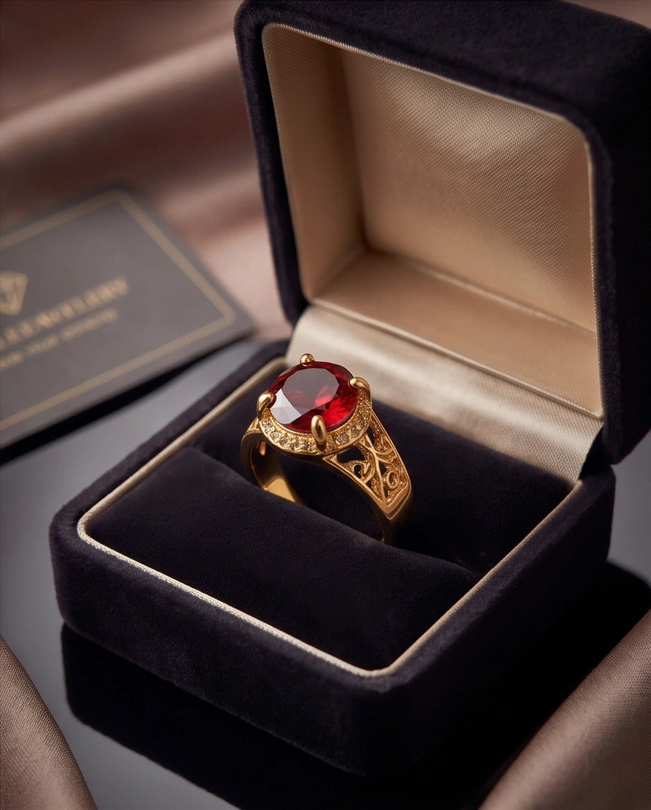 Golden Crimson Halo Filigree Ring