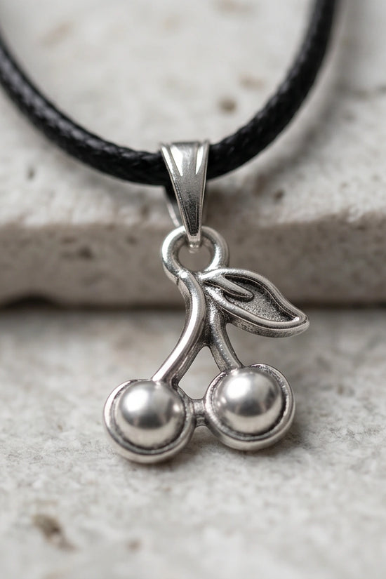 Silver Double Cherry Pendant Necklace