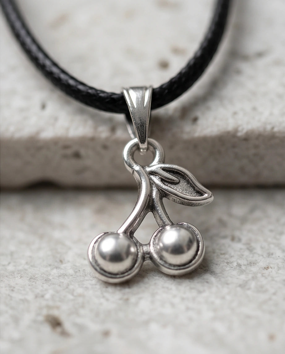Silver Double Cherry Pendant Necklace