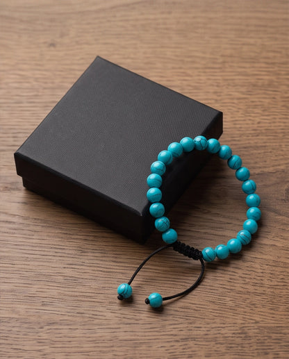 Natural Turquoise Veined Stone Beaded Adjustable Macrame Bracelet