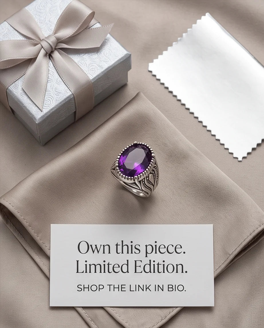 Violet Gemstone Beaded Frame Filigree Silver Ring