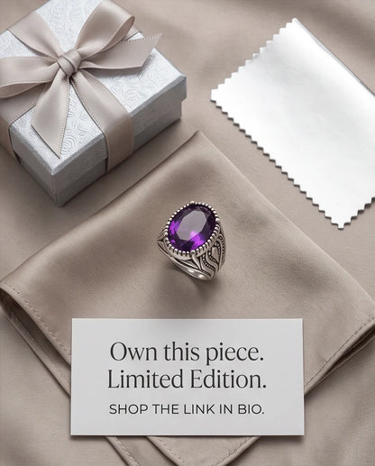 Violet Gemstone Beaded Frame Filigree Silver Ring