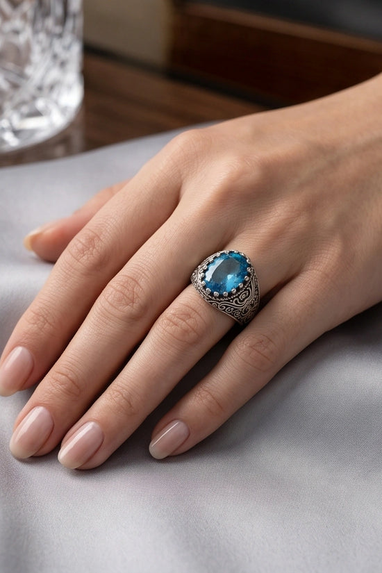 Imperial Aquamarine Sea-Lord Silver Ring
