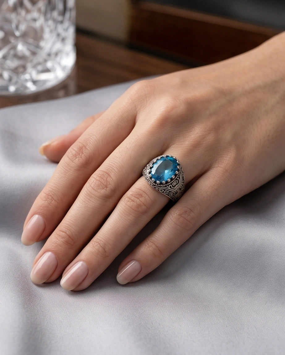 Imperial Aquamarine Sea-Lord Silver Ring