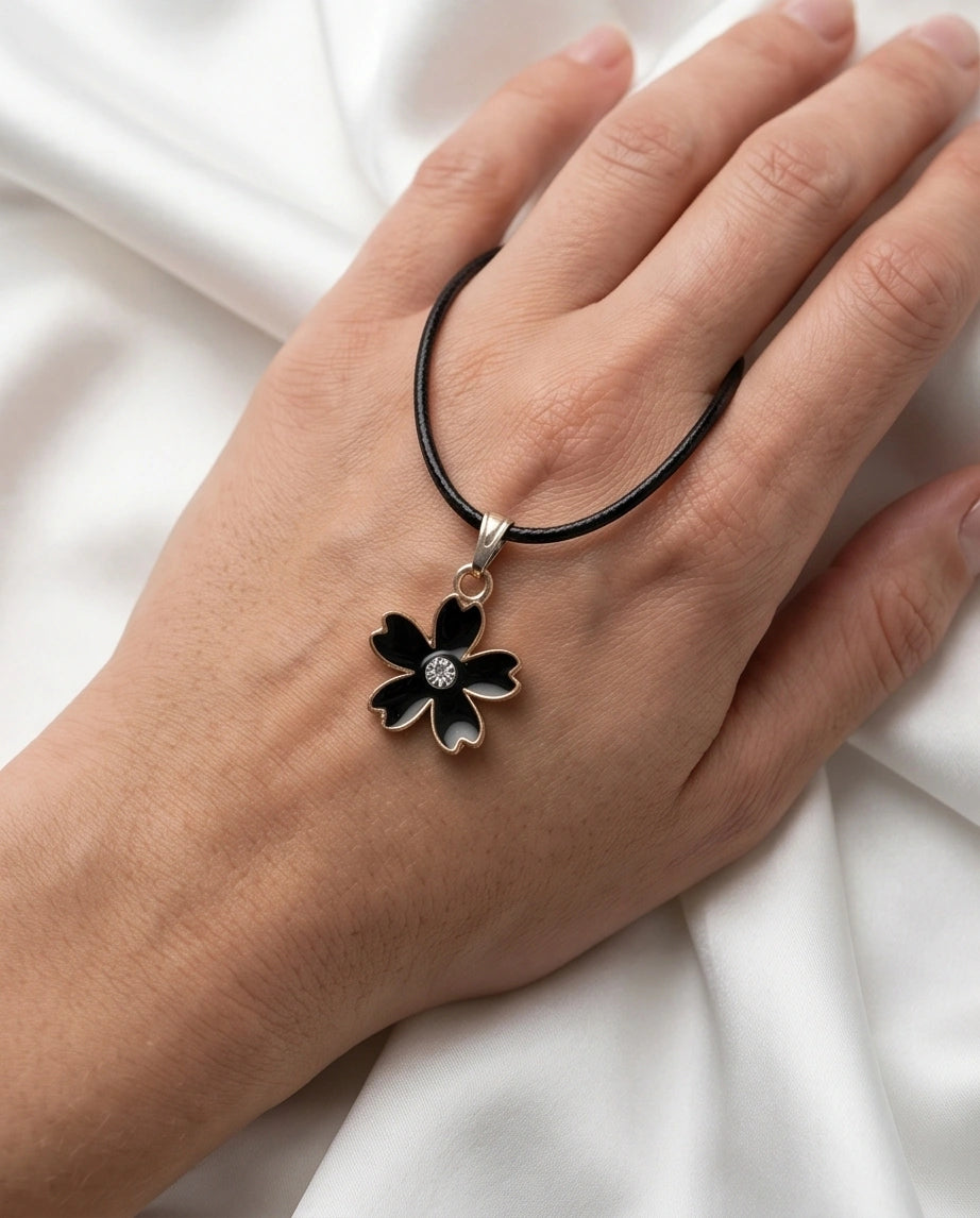 Gold and Black Cherry Blossom Necklace