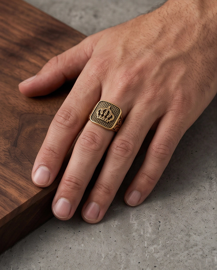 Aureate Crown Cushion Signet Ring