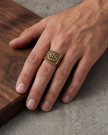 Aureate Crown Cushion Signet Ring