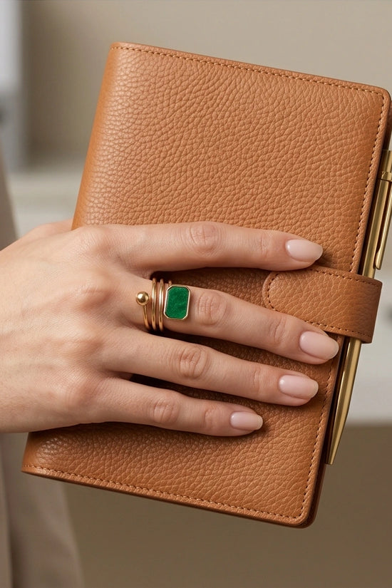 Golden Malachite Orbital Statement Ring