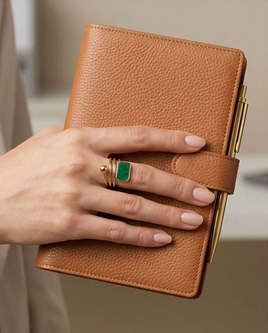Golden Malachite Orbital Statement Ring