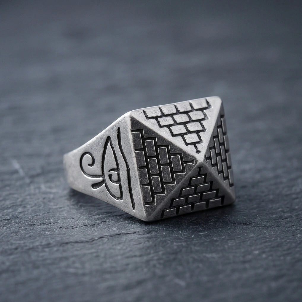 Vintage Sterling Silver Egyptian Pyramid Eye of Horus Ring