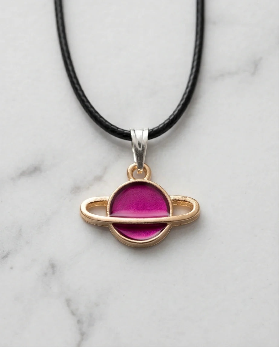 Magenta Saturn Planet Pendant