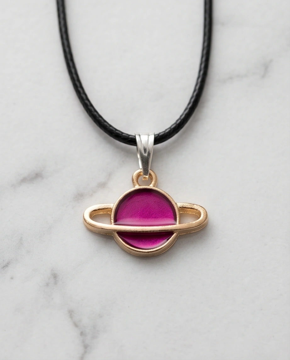 Magenta Saturn Planet Pendant