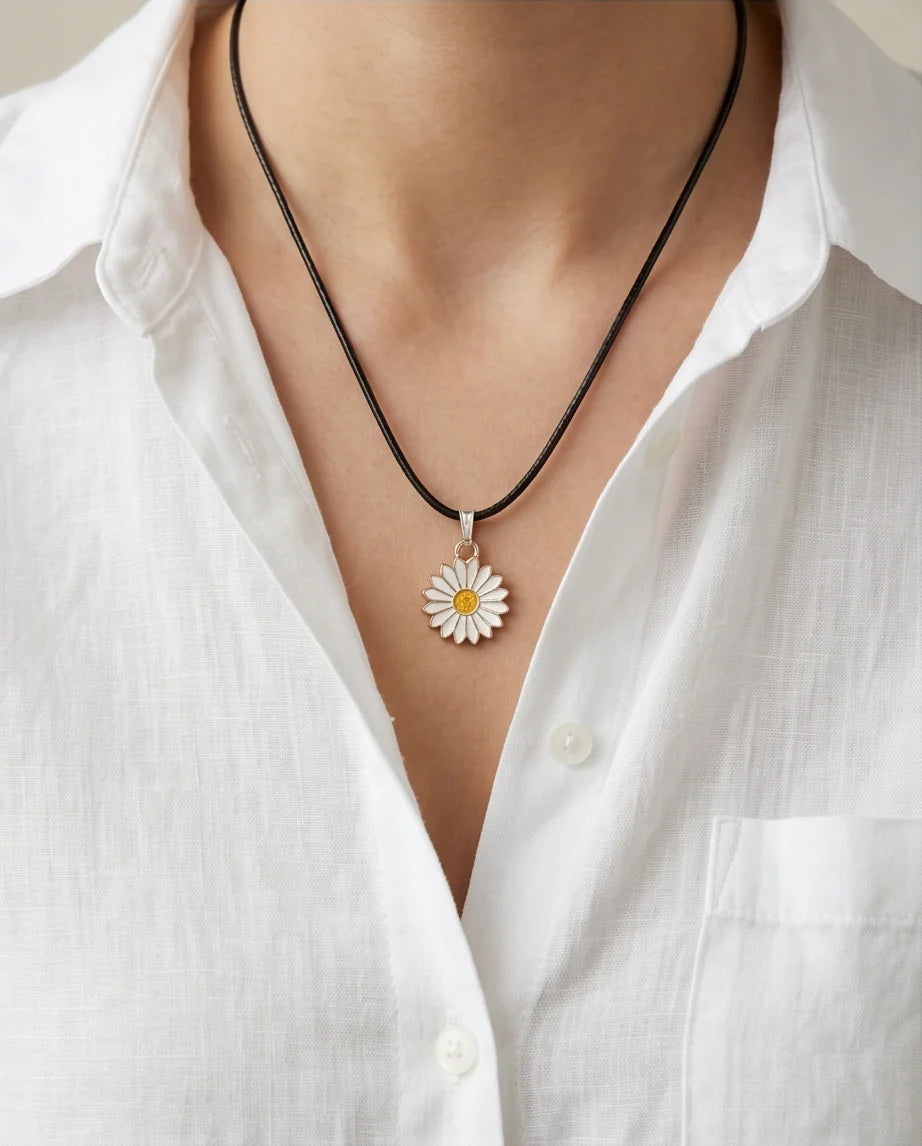 Gold and White Daisy Pendant Necklace