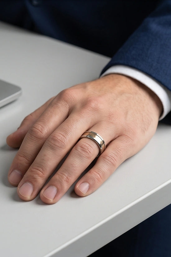Natural Koa Wood Inlay Silver Band Ring