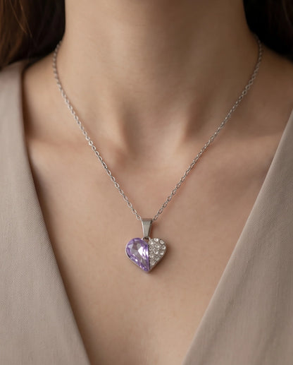 Silver Amethyst Heart Pavé Pendant Necklace