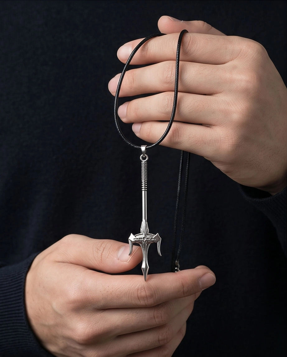 Silver Trident Spear Pendant Necklace
