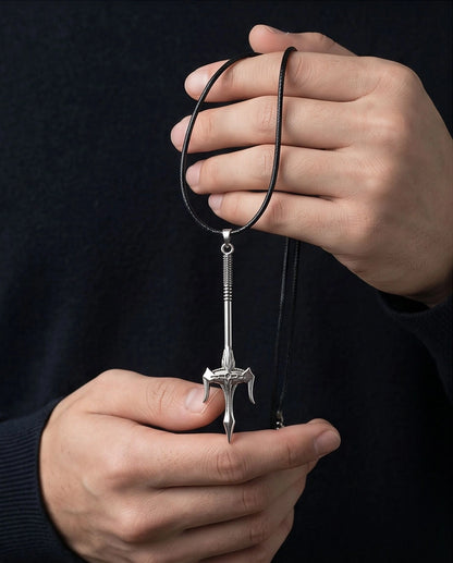 Silver Trident Spear Pendant Necklace