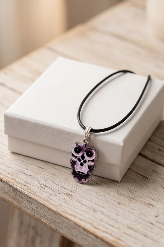 Mystical Purple Watercolor Owl Totem Pendant Necklace