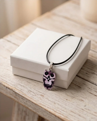 Mystical Purple Watercolor Owl Totem Pendant Necklace