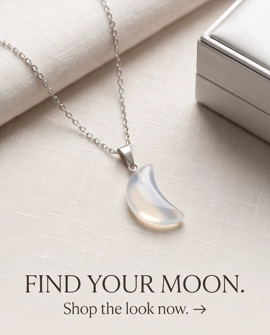 Silver Opalite Crescent Moon Pendant Necklace