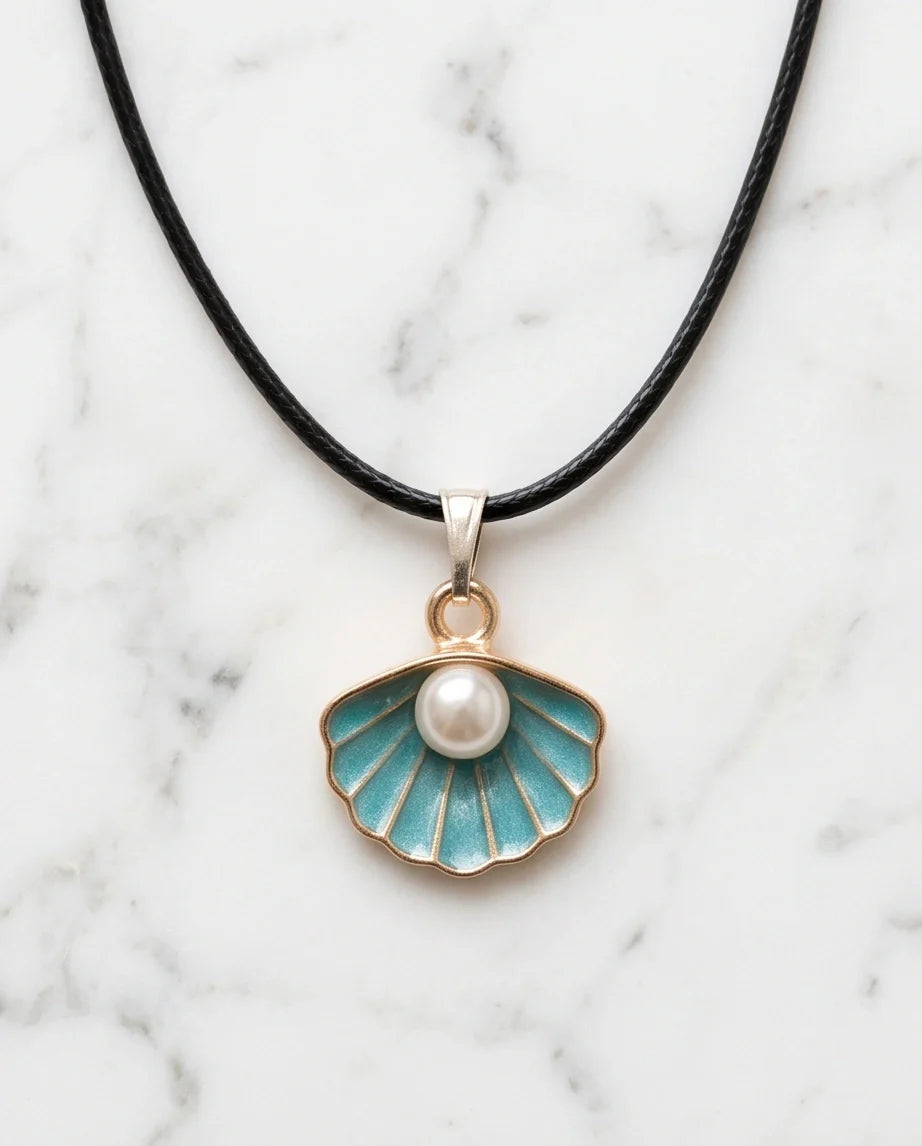 Gold and Turquoise Seashell Pearl Necklace