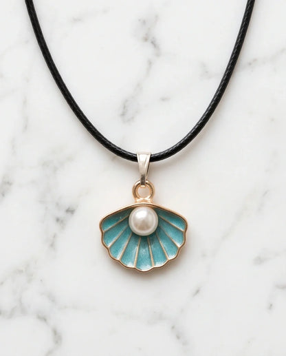 Gold and Turquoise Seashell Pearl Necklace