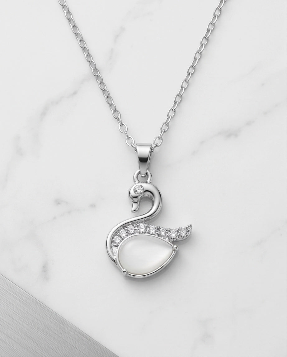 Silver Mother of Pearl Swan Pendant Necklace