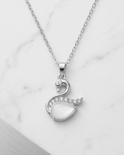 Silver Mother of Pearl Swan Pendant Necklace