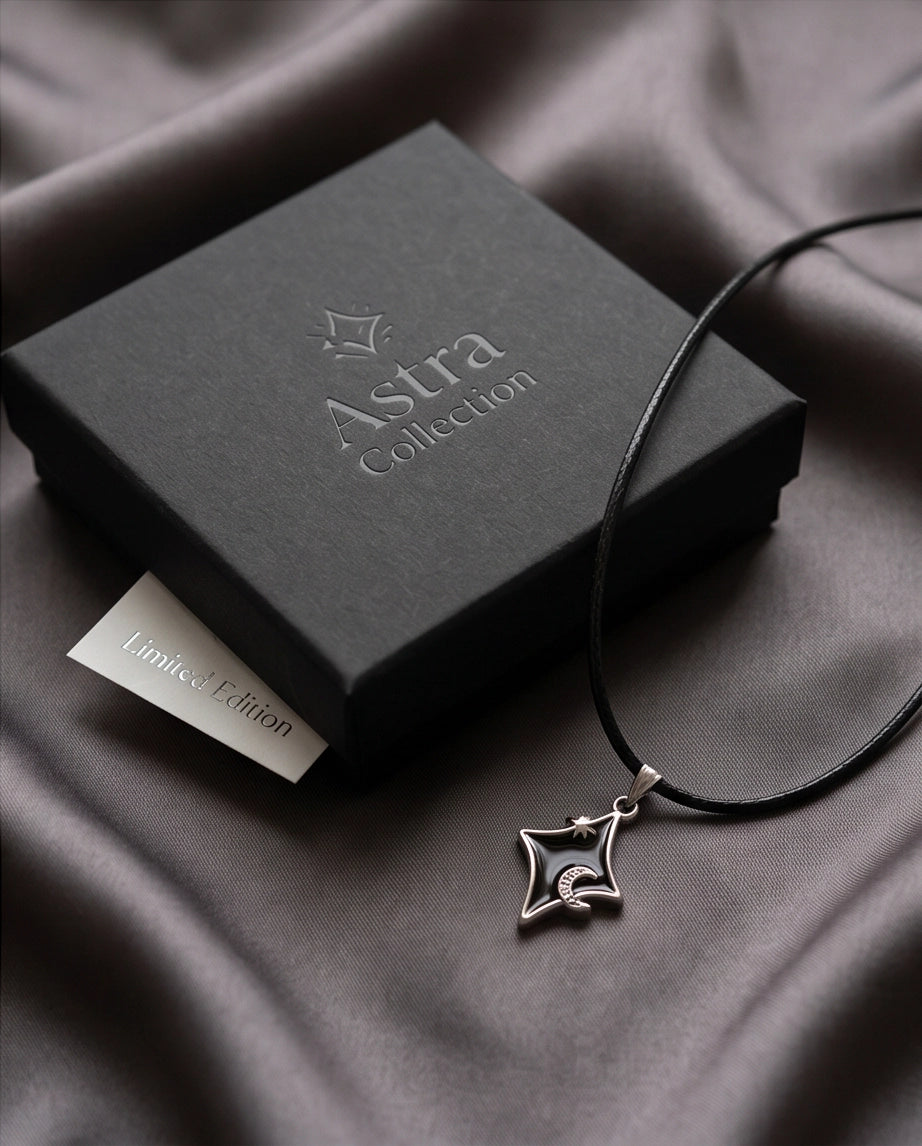 Celestial Black Starburst Moon Pendant Necklace
