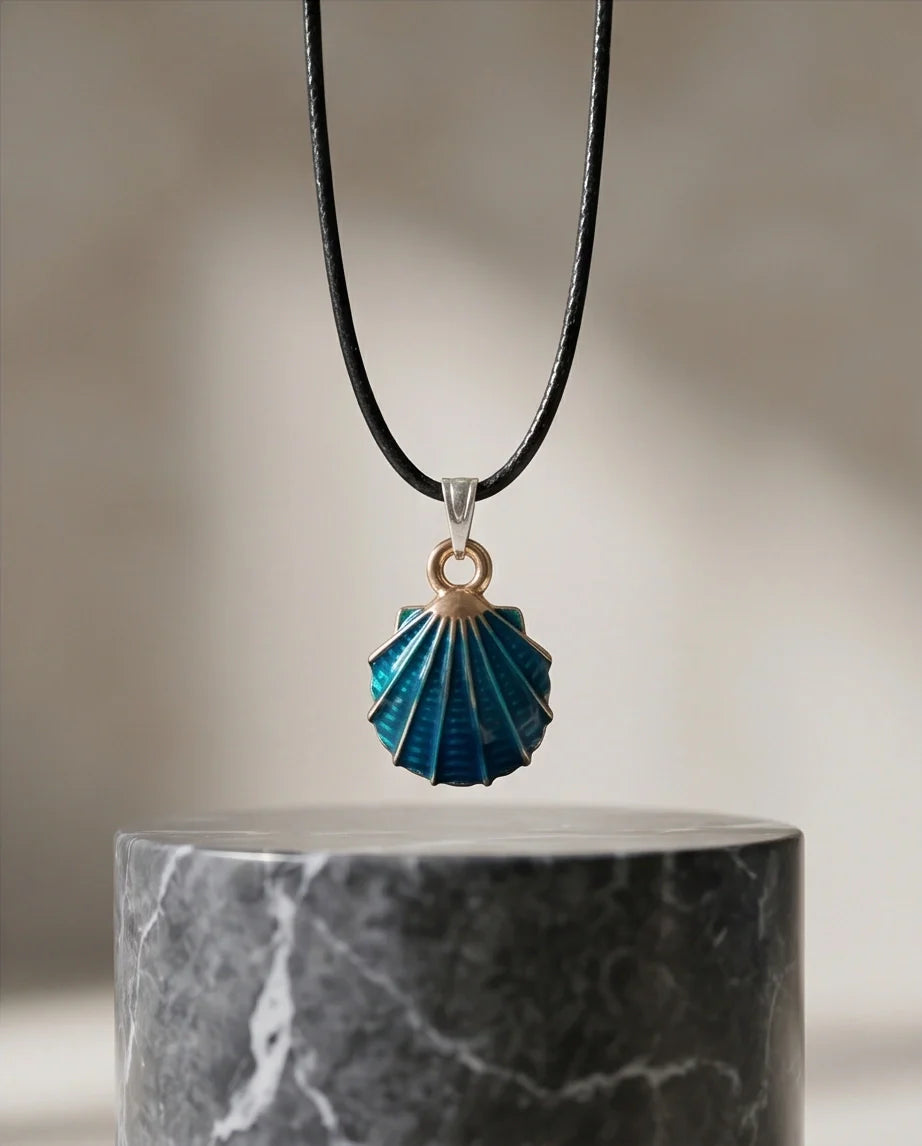 Ocean Teal Scallop Shell Pendant