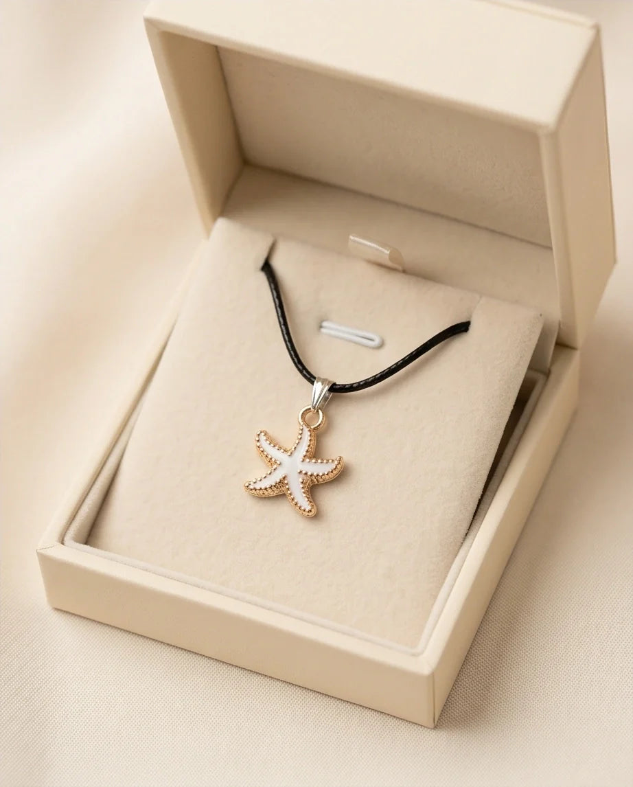 Gold and White Starfish Pendant Necklace