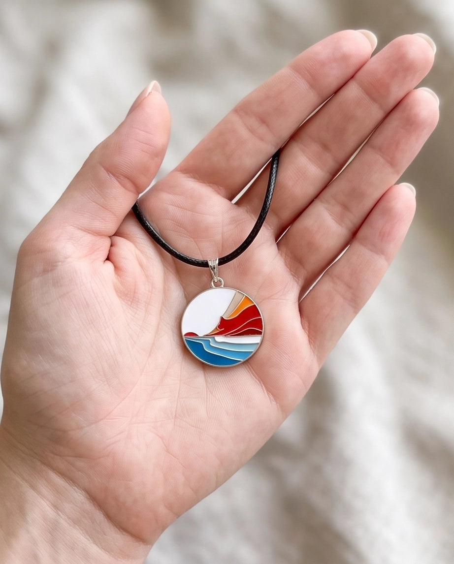 Sunset Wave Enamel Pendant Necklace