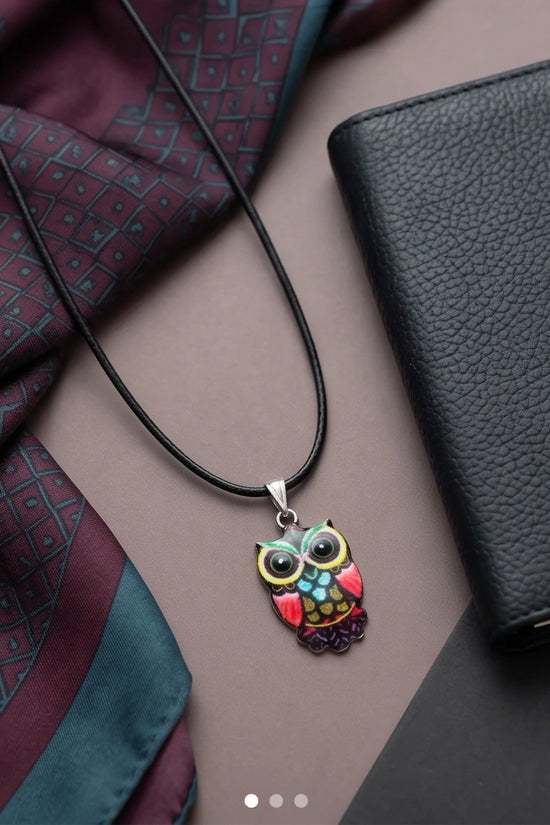Artistic Multi-Color Mosaic Owl Totem Pendant Necklace