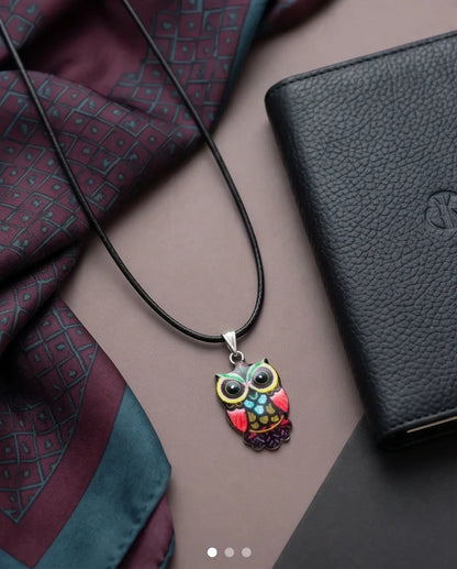 Artistic Multi-Color Mosaic Owl Totem Pendant Necklace