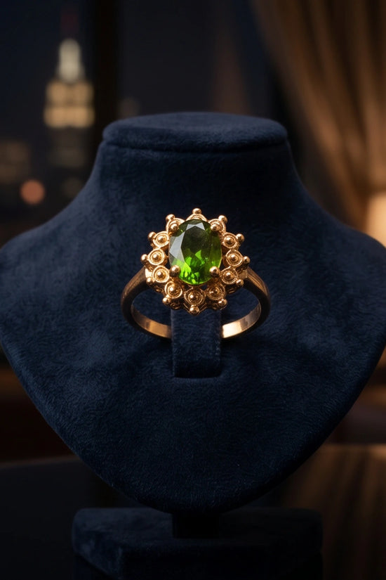 Vintage 14K Gold Oval Peridot Victorian Halo Ring