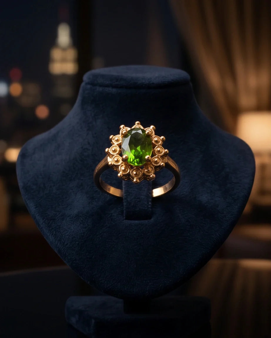 Vintage Gold Oval Peridot Victorian Halo Ring