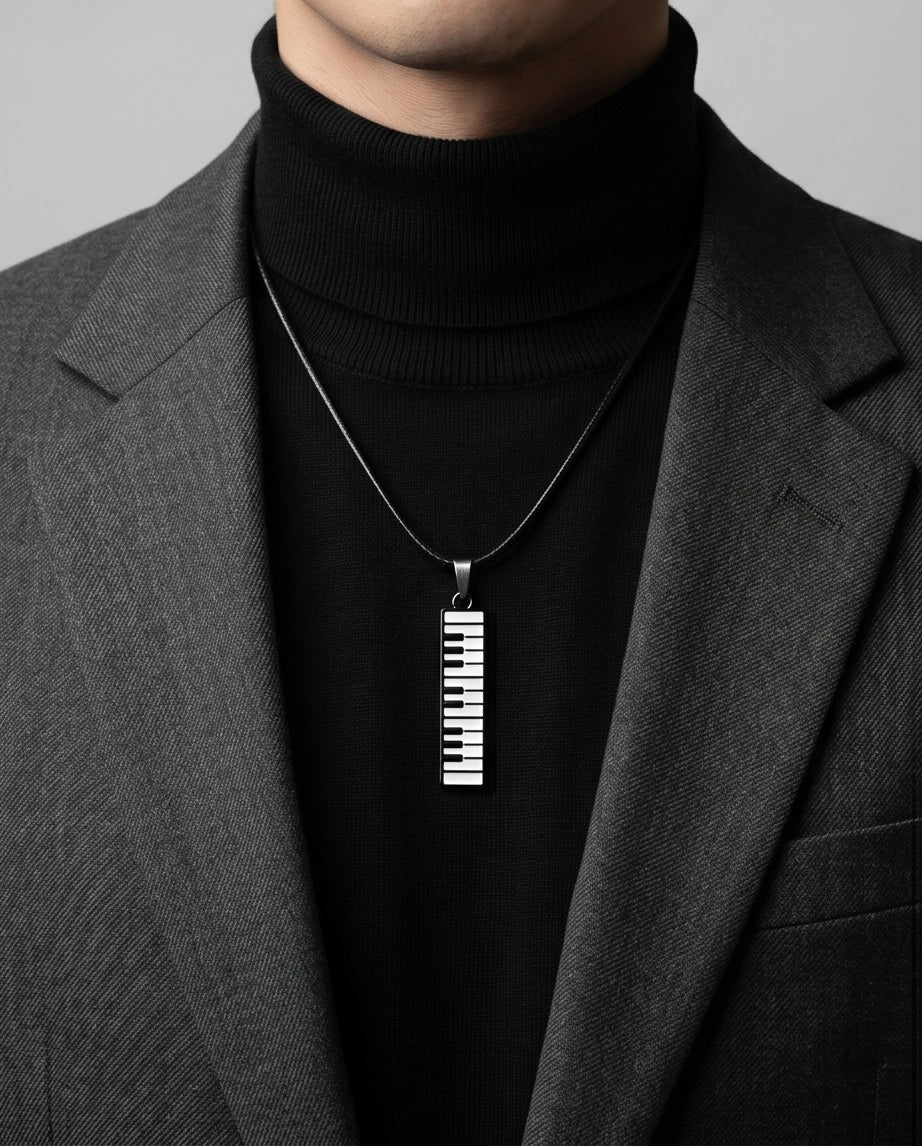 Black and White Piano Key Vertical Necklace