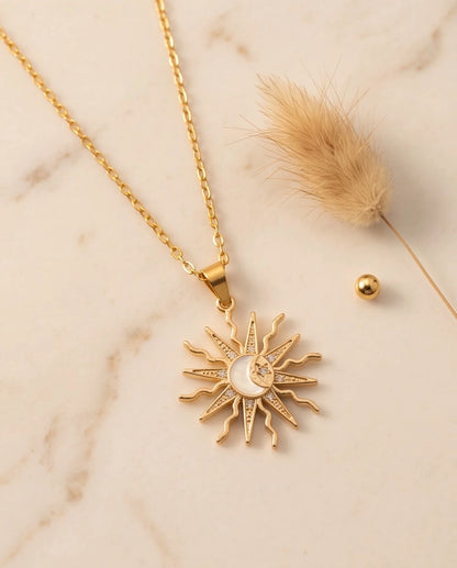 Gold Celestial Sun Moon Star Pendant Necklace