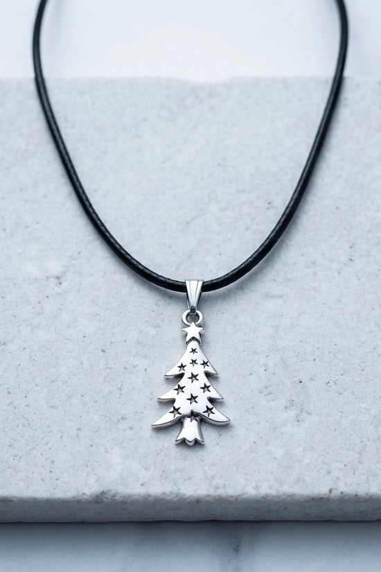 The Starry Pine: Minimalist Matte Silver Christmas Tree Pendant Necklace